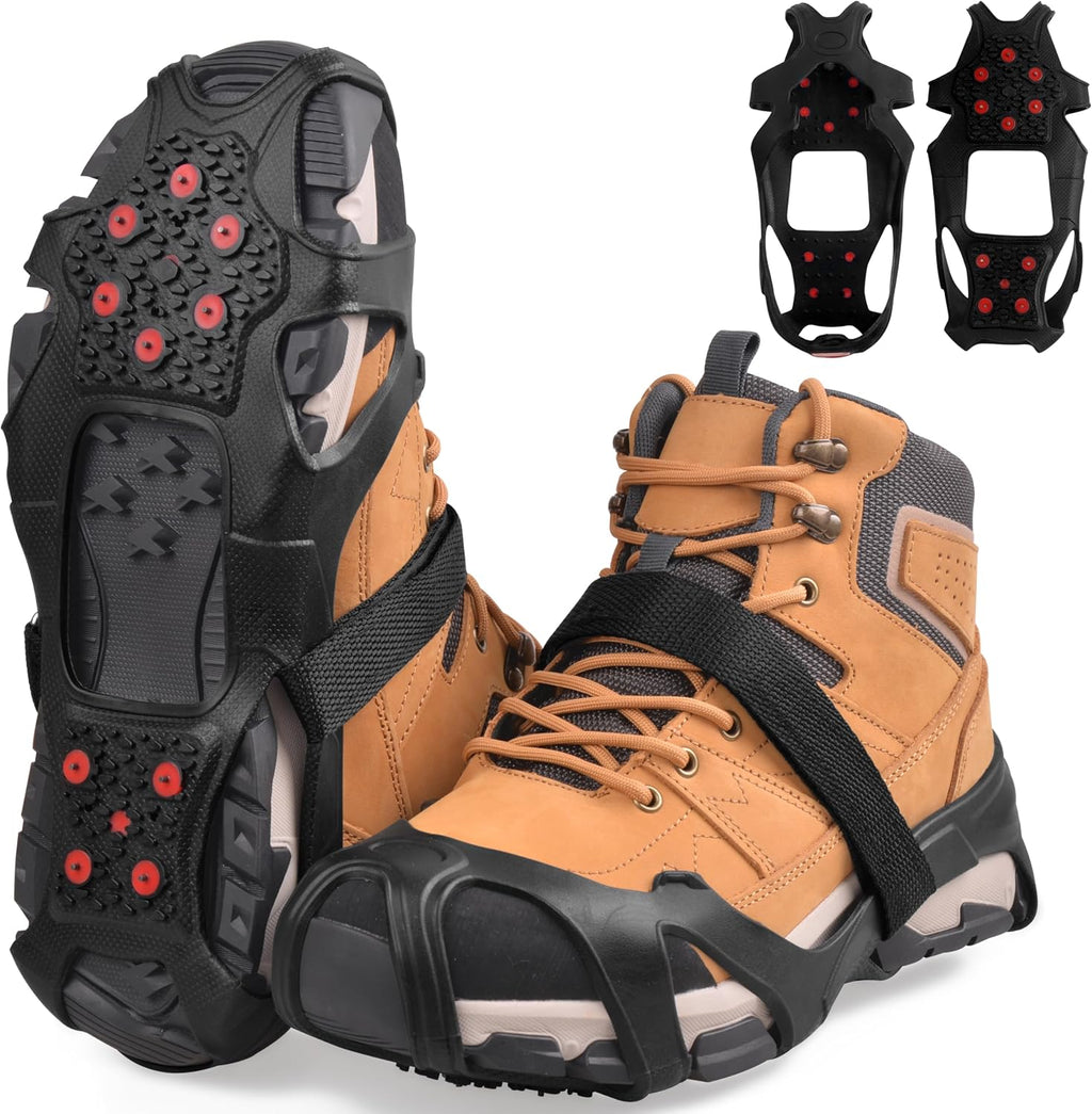 Ice Cleats for Shoes and Boots Tungsten Crampons Non-Slip Shoe Spikes Grippers for Snow and Ice Traction Cleats with Reflective Heel Slip-on Snow Cleats for Men Women Winter Walking