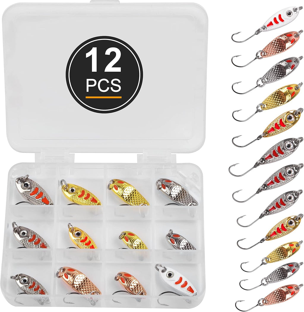 Trout Fishing Spoon Lure Set Single Hook Trout Lures Hard Metal Baits Mini Fishing Jig Spoon Lures for Perch Char Crappie
