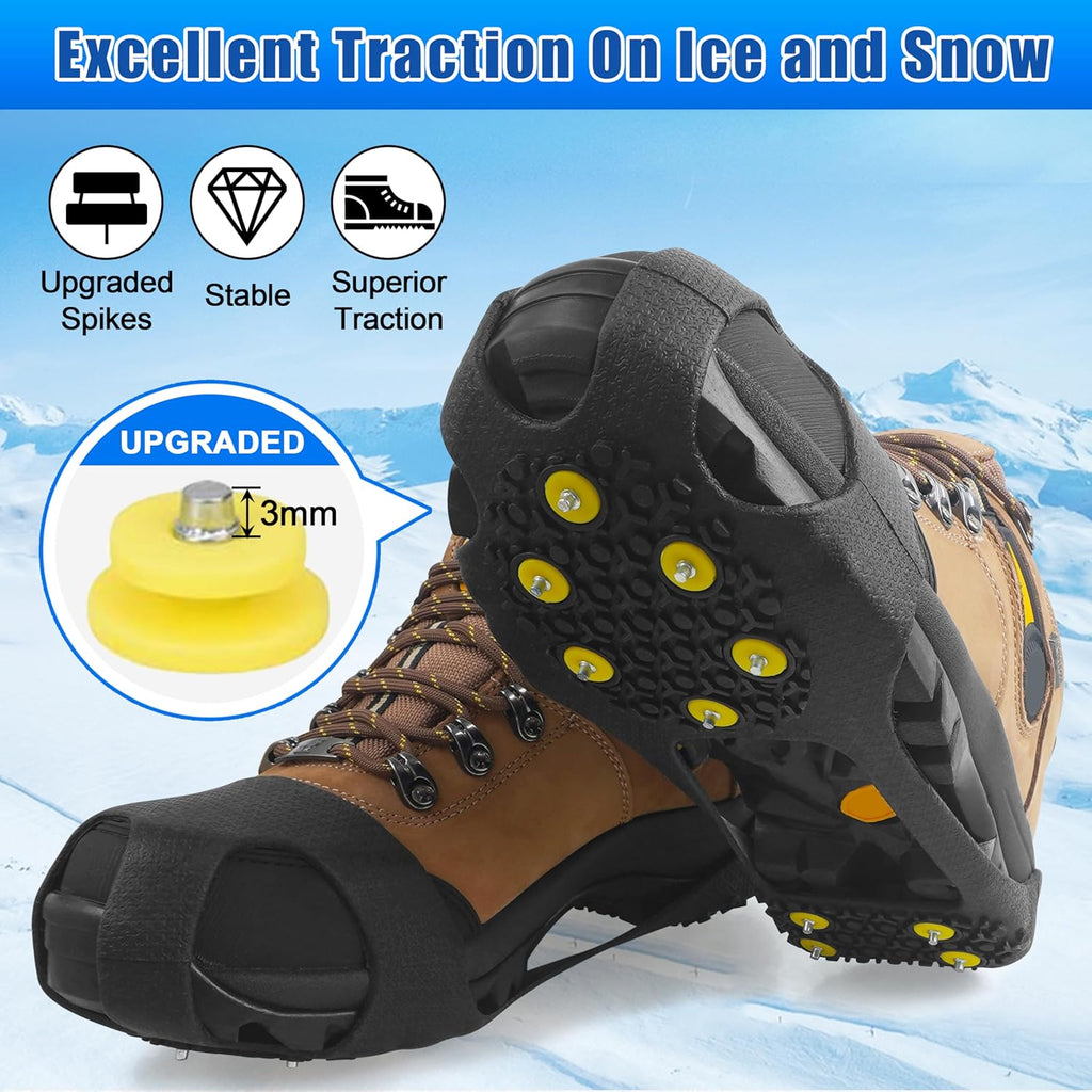 Ice Snow Cleats for Shoes Boots,Walk Traction Cleats Rubber Crampons Anti Slip 10-Stud Winter Ice Cleat Slip-on Stretch Footwear for Women Men Kids