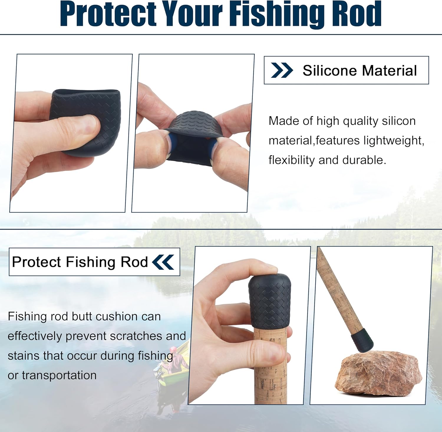Fishing Rod Butt Cushion, Silicone Fishing Rod Butt Cap End Pole Seat Cushions Protector Pole Holder Accessory Black