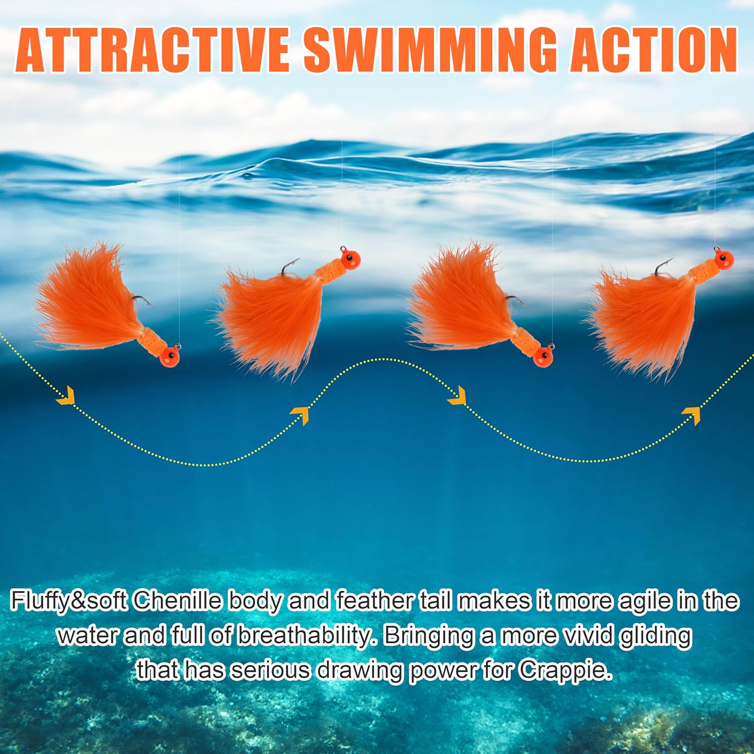 Marabou Jigs Fishing Lure Kit,25pcs Crappie Jigs Head Marabou Feather Jig Head Hooks Fishing Hair Jigs Baits for Bass Trout Walleye Panfish 1/32oz 1/16oz 1/8oz