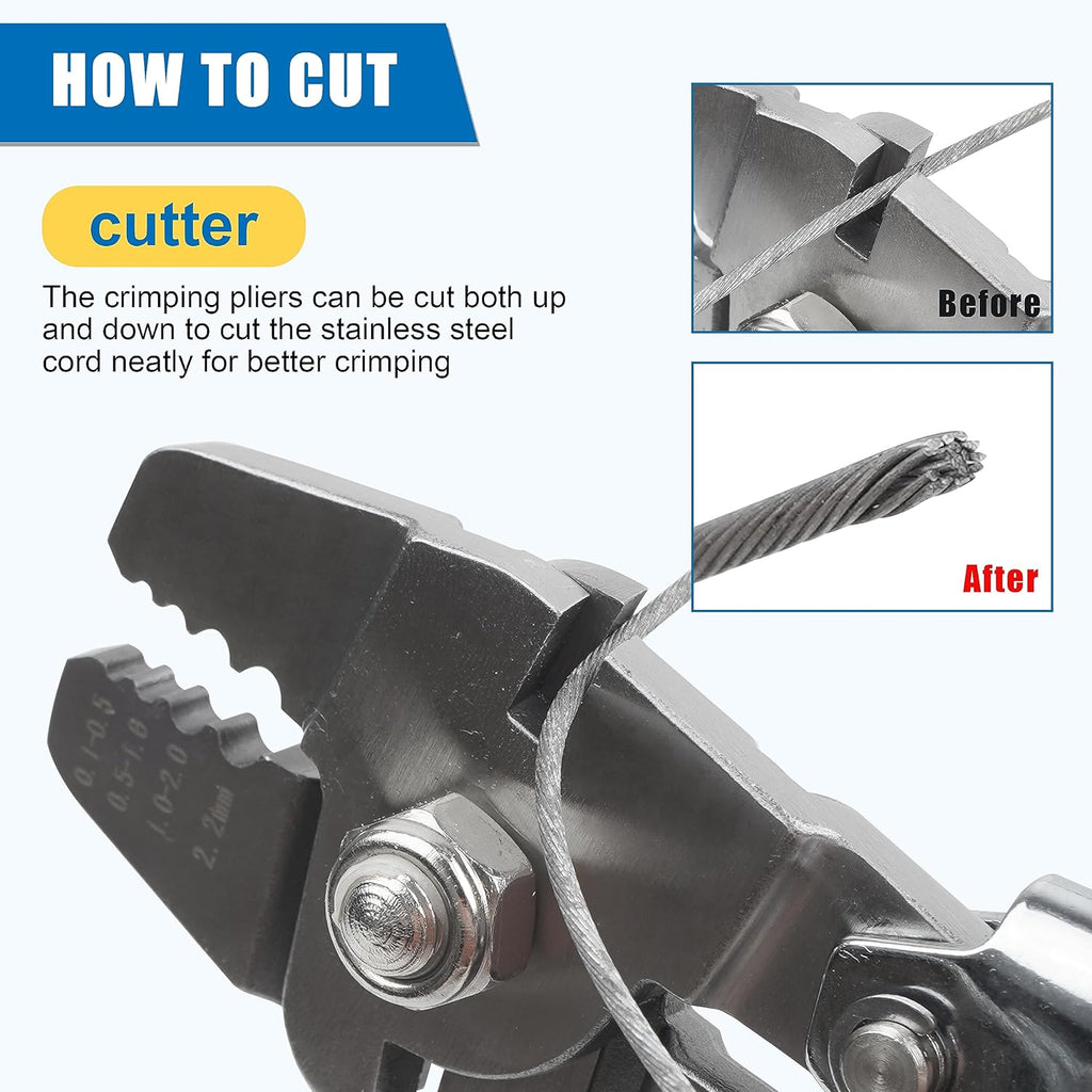 Fishing Crimping Tool Kit,Stainless Steel Fishing Crimping Pliers Wire Rope Crimping Tool with 430pcs 5 Sizes Aluminum Copper Barrel Crimp Sleeves Beads Set,4 Crimping Sizes