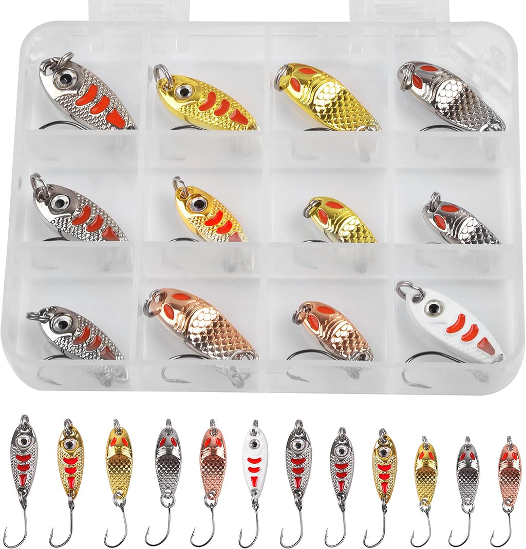 Trout Fishing Spoon Lure Set Single Hook Trout Lures Hard Metal Baits Mini Fishing Jig Spoon Lures for Perch Char Crappie