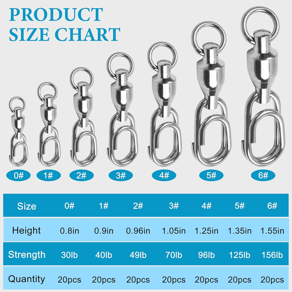 SILANON Ball Bearing Fishing Swivels with Oval Split Rings,20pcs Fishing Snap Swivels Fishing Tackle Saltwater Power Snaps Quick Change Fishing Lure Rings Connector Stainless Steel Solid Rings