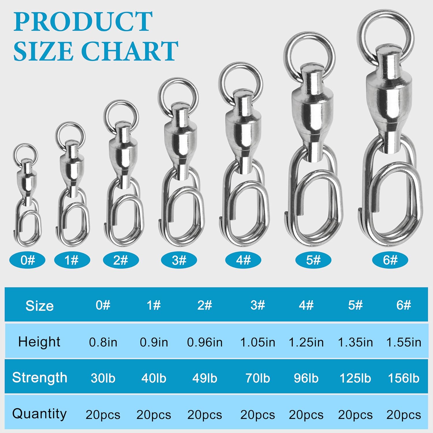 SILANON Ball Bearing Fishing Swivels with Oval Split Rings,20pcs Fishing Snap Swivels Fishing Tackle Saltwater Power Snaps Quick Change Fishing Lure Rings Connector Stainless Steel Solid Rings