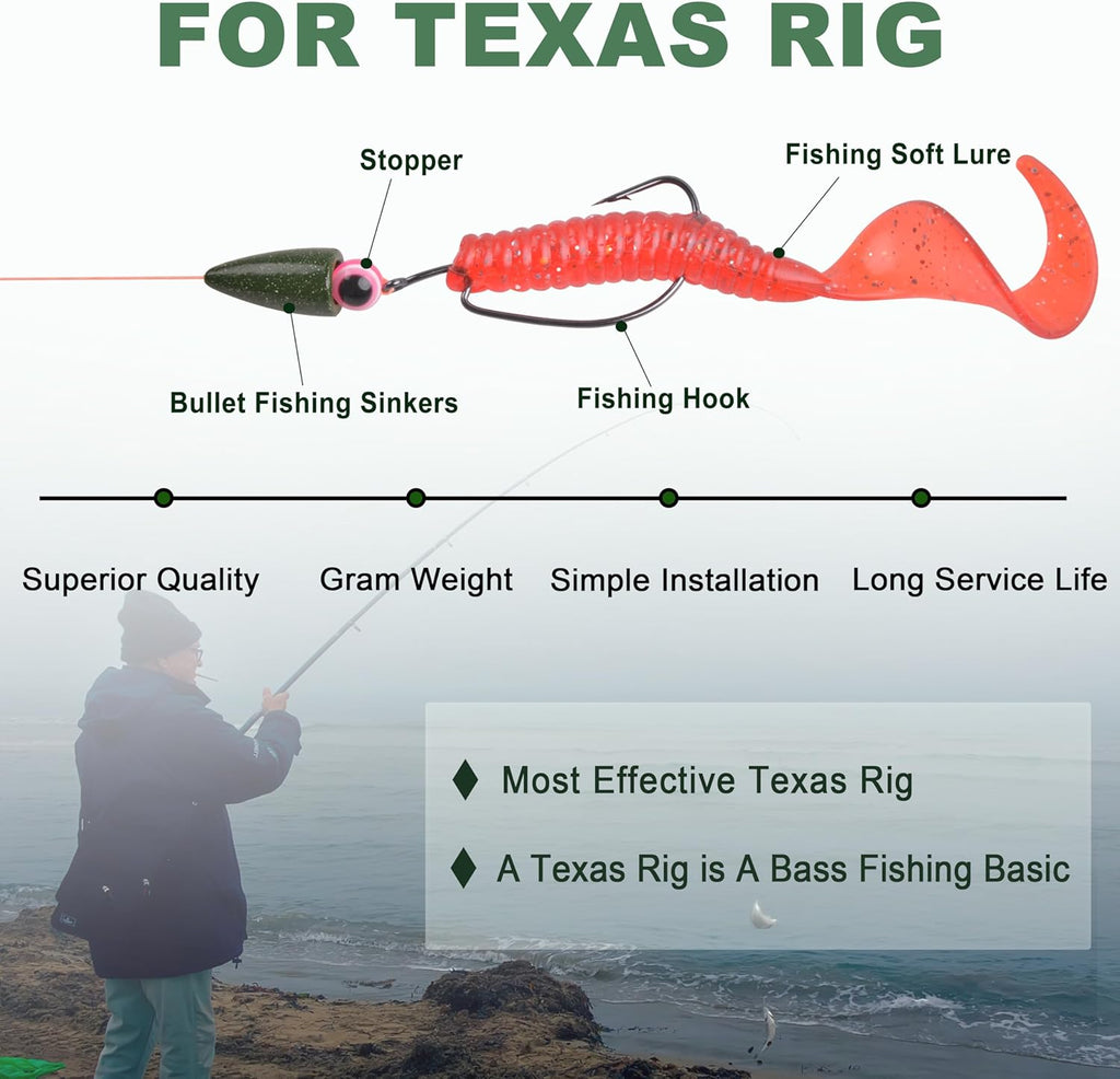 Bullet Fishing Weights Sinkers Kit, 68pcs Painted Worm Weights Fishing Sinkers Texas Rig Weights Slip Sinkers Assorted Set for Bass Fishing Saltwater Freshwater