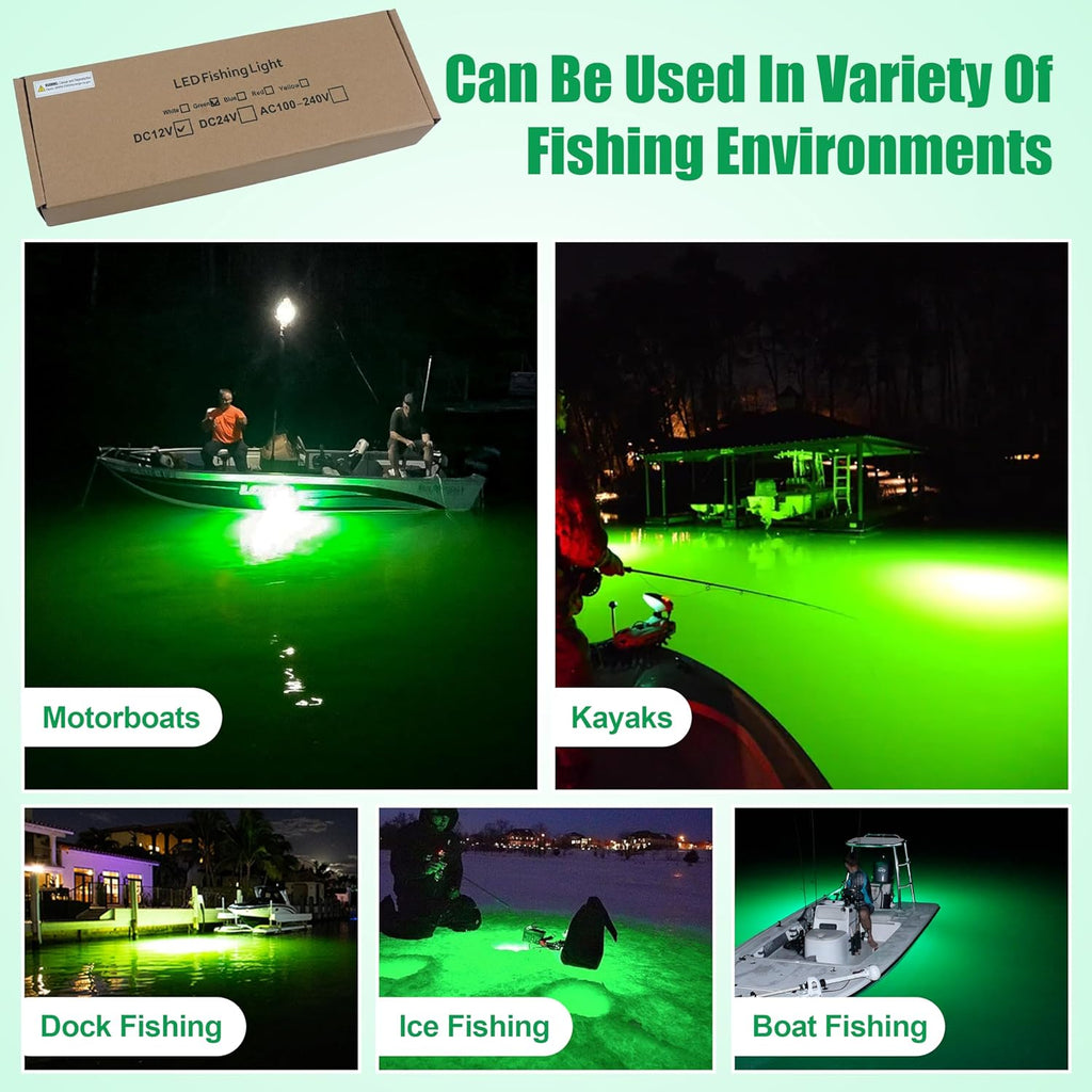 Underwater Fishing Light 30000 Lumens 12V 50W LED Submersible Fishing Light Green Night Fish Attracting Light Waterproof Fishing Bait Finder Attractants Boat Lamp for Squid Shrimp Snook Crappie