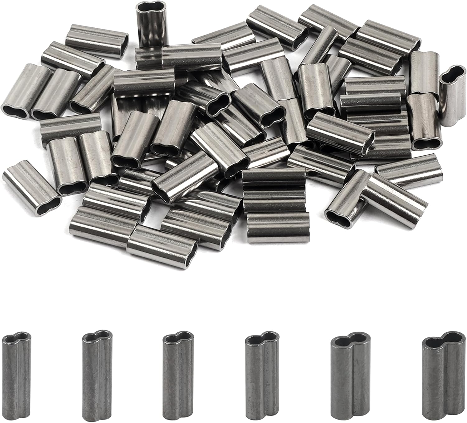 SILANON Double Barrel Crimp Sleeves,100pcs Fishing Crimp Sleeves Brass Copper Crimping Loop Sleeves Wire Rope Crimp Sleeves Fishing Line Tube Connector Wire Leader Rigging Tackle