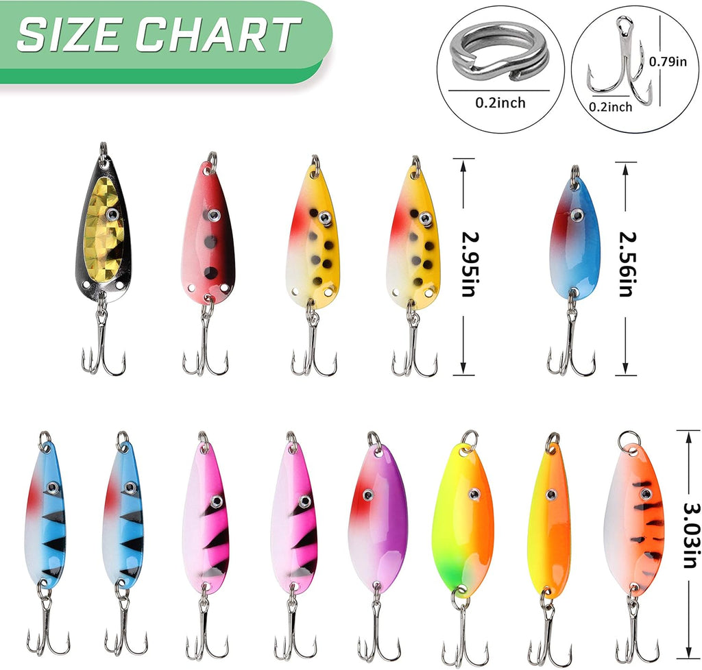 Fishing Spoons Lures Kit,30pcs Hard Metal Fishing Spinner Baits Trout Lures Casting Trolling Trout Spoons Fishing Lures with Treble Hooks for Bass Salmon Pike Walleye