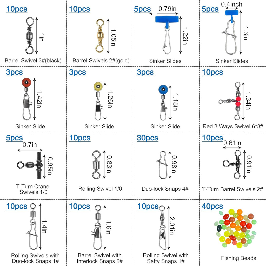 SILANON Fishing Swivels Tackle Kit, 174pcs Include Barrel Swivels,Sinker Slides,3 Way Swivels,Duo Lock Snaps,Barrel Snap Swivels Fishing Tackle Box Set for Bass Trout Saltwater Freshwater