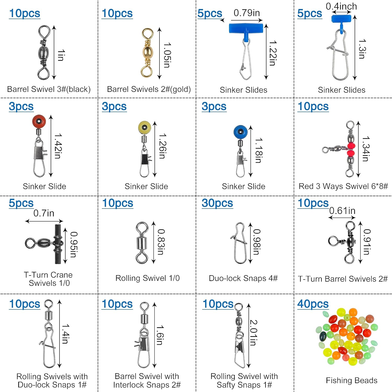 SILANON Fishing Swivels Tackle Kit, 174pcs Include Barrel Swivels,Sinker Slides,3 Way Swivels,Duo Lock Snaps,Barrel Snap Swivels Fishing Tackle Box Set for Bass Trout Saltwater Freshwater