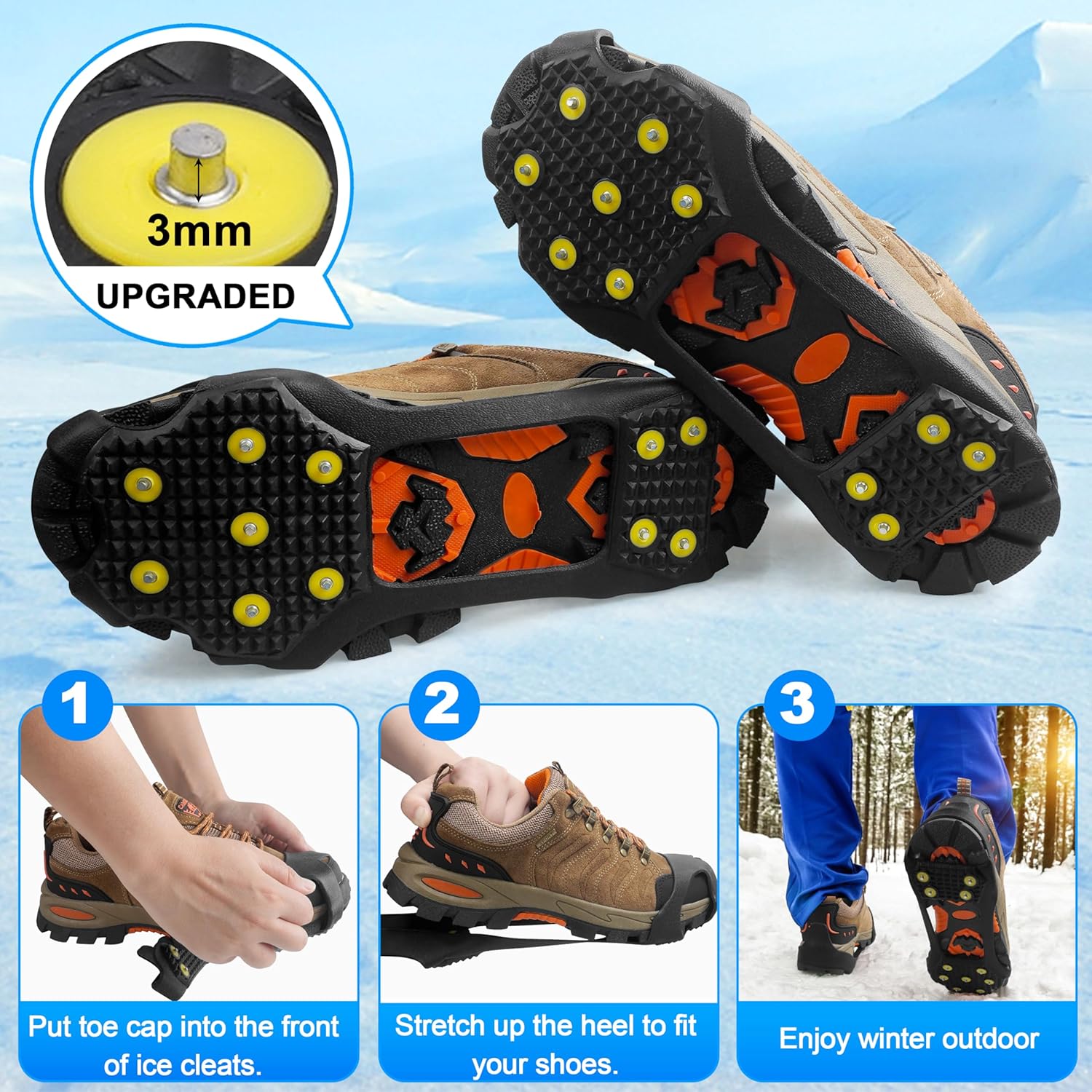 Ice Snow Cleats for Shoes and Boots,Walk Traction Cleats Crampons Anti Slip 11 Studs Ice Snow Grippers Over Shoe for Men Women Walking on Snow Ice