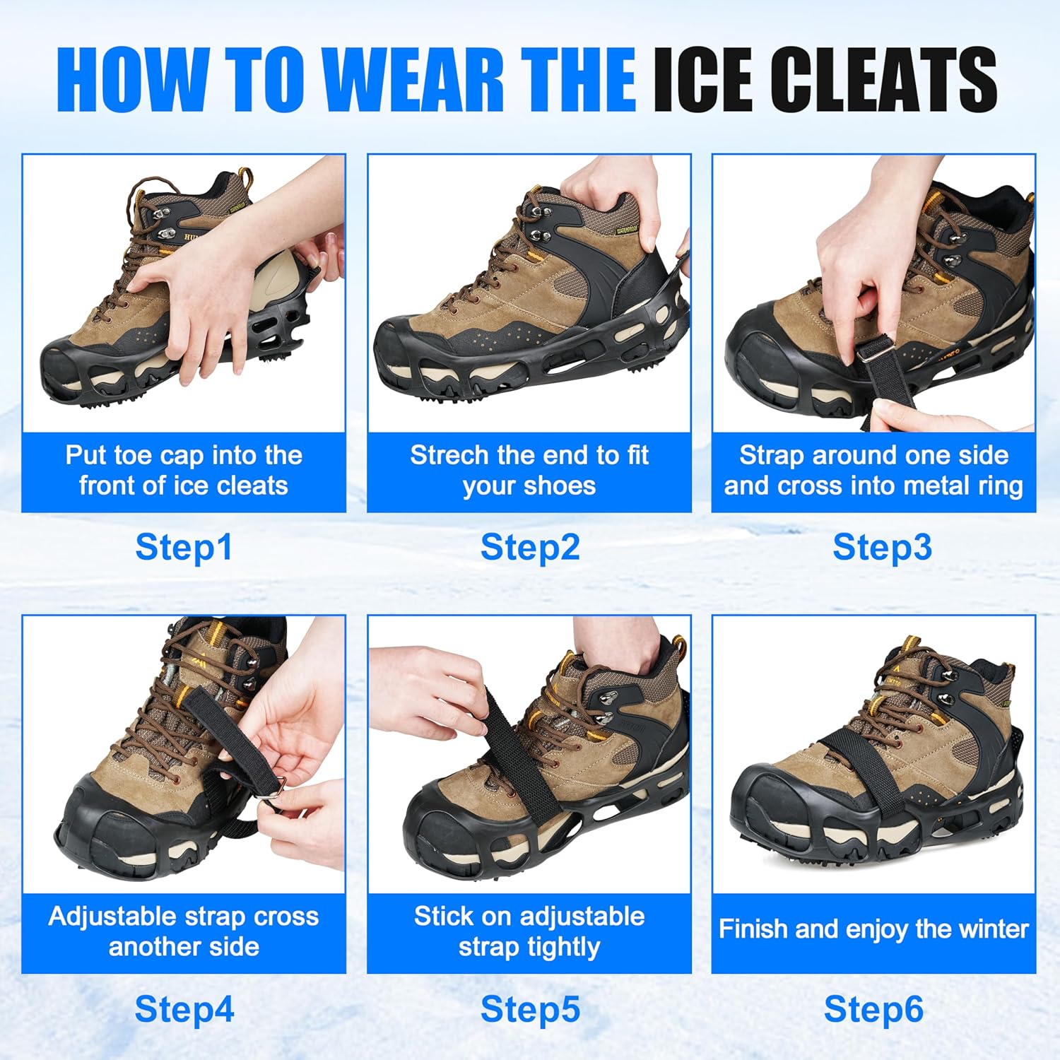Ice Cleats Crampons for Shoes and Boots Anti Slip Snow Cleats 24 Shoe Spikes for Snow and Ice Grippers Crampons for Hiking Boots Women Men Kids Winter Walking Hiking Fishing