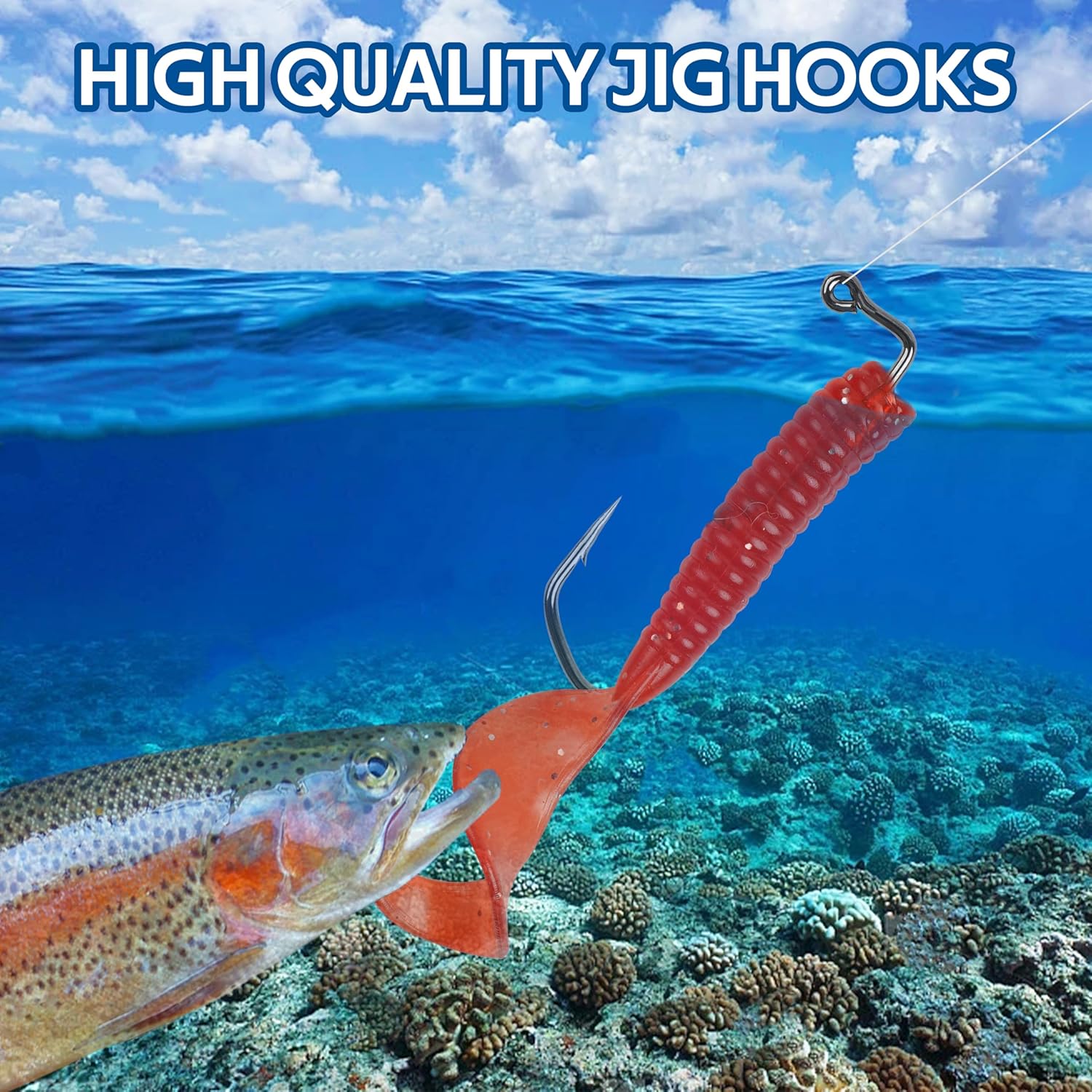 SILANON 90 Degree Aberdeen Jig Hooks Kit, 125pcs High Carbon Steel Fishing Hooks (1/0-5/0) for Saltwater & Freshwater