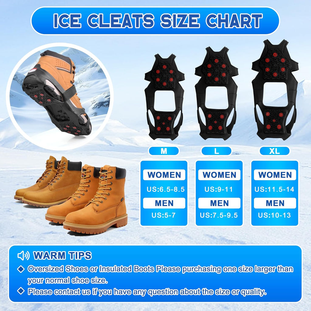 Ice Cleats for Shoes and Boots Tungsten Crampons Non-Slip Shoe Spikes Grippers for Snow and Ice Traction Cleats with Reflective Heel Slip-on Snow Cleats for Men Women Winter Walking