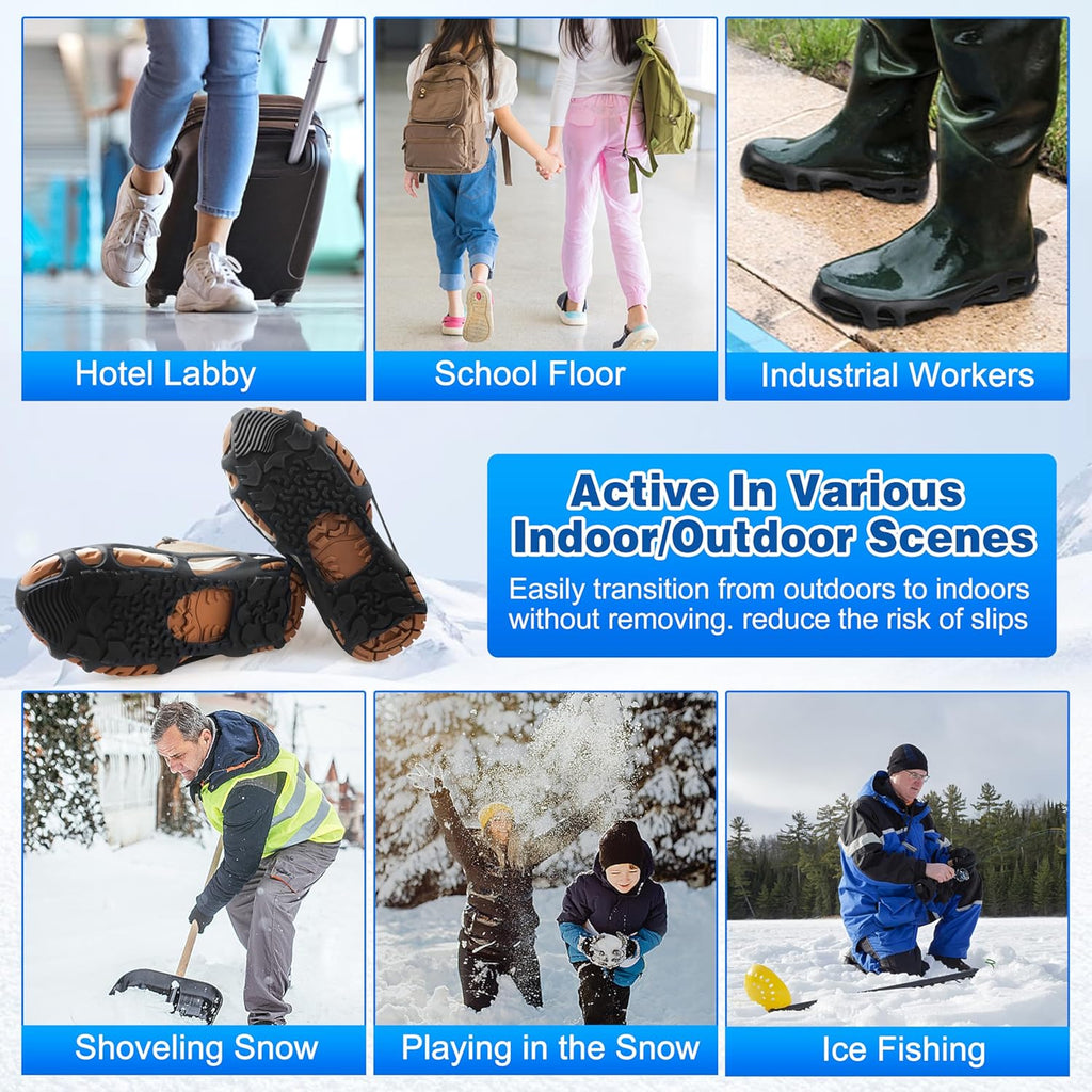 Spikeless Ice Cleats, Indoor Outdoor Snow Traction Crampons Anti-Slip Roofing Shoes Grips Grippers Slip-On Rubber Tread Overshoes Spikeless Traction Devices for Slick Wet Slippery Surfaces