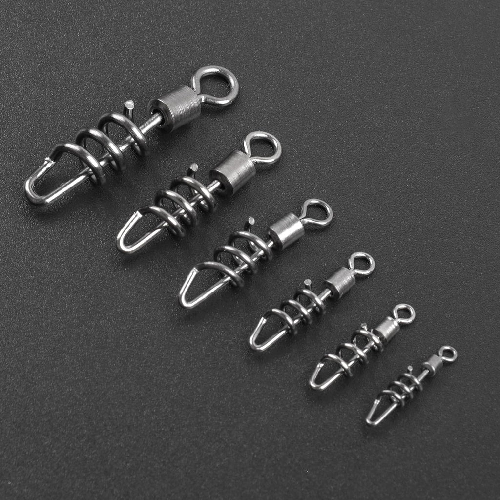 SILANON Fishing Corkscrew Snaps Swivel, 50pcs Stainless Steel Swirl Snap Swivels Barrel Rolling Swivels with Corkscrew Quick Clips Saltwater Freshwater Fishing Lure Line Connectors 2/0-8#