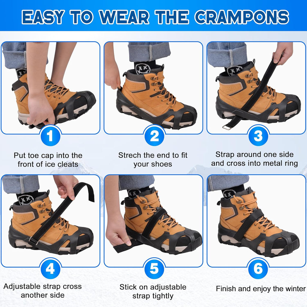 Ice Cleats for Shoes and Boots Tungsten Crampons Non-Slip Shoe Spikes Grippers for Snow and Ice Traction Cleats with Reflective Heel Slip-on Snow Cleats for Men Women Winter Walking