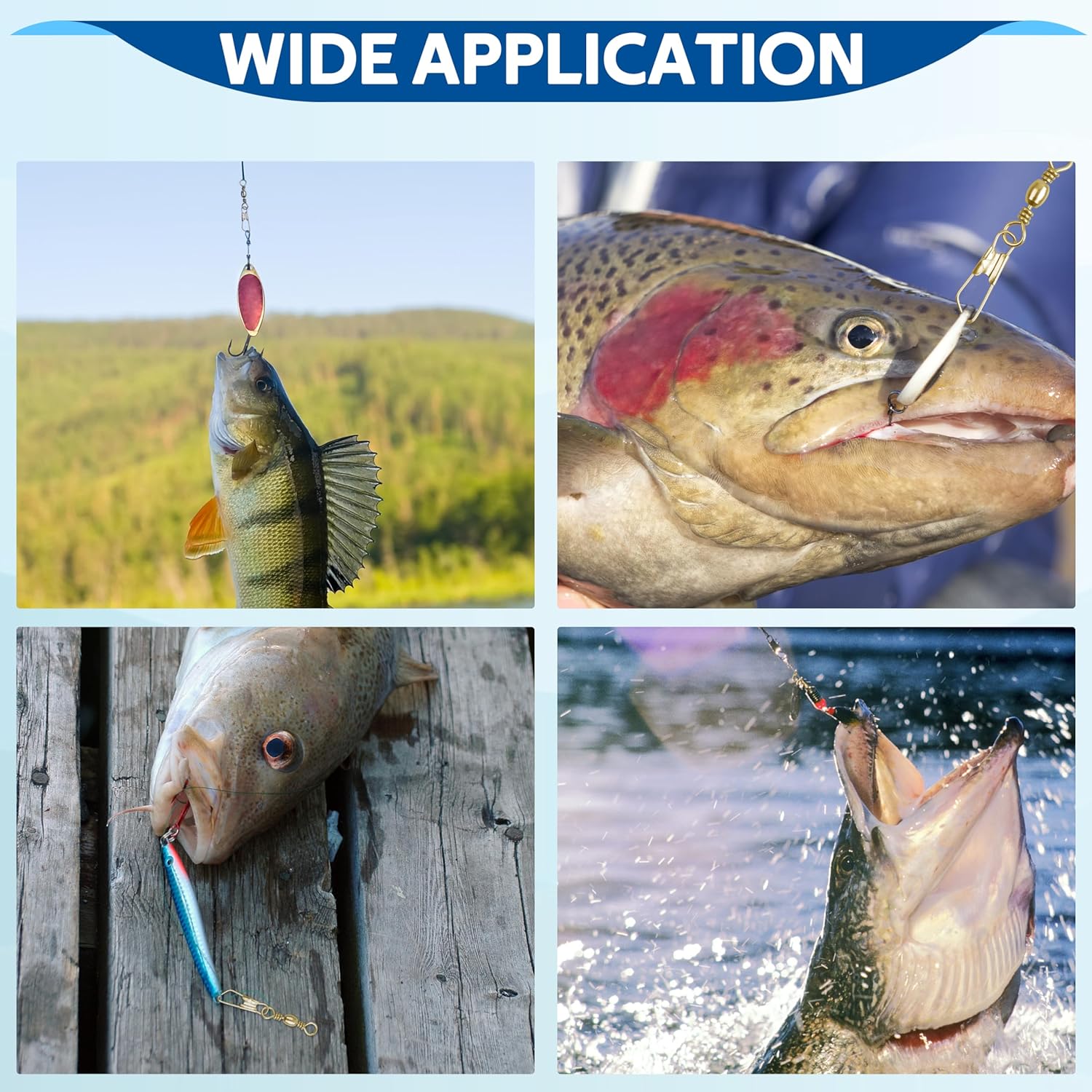 SILANON Fishing Snap Swivel Kit, 75pcs Rolling Barrel Swivels with Safety Snap High Strength Fishing Line Connector Swivels Snap Fishing Tackle