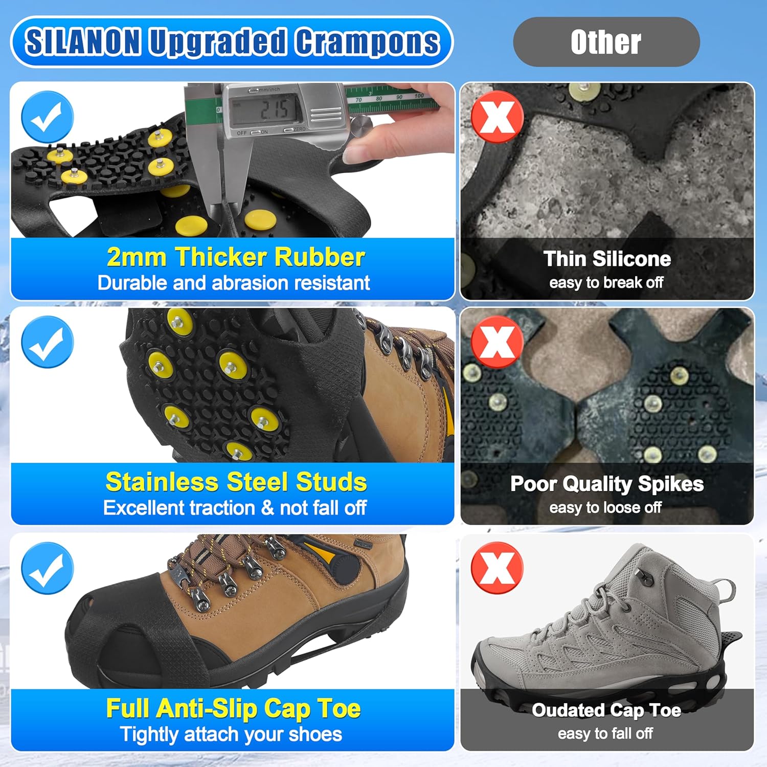 Ice Snow Cleats for Shoes Boots,Walk Traction Cleats Rubber Crampons Anti Slip 10-Stud Winter Ice Cleat Slip-on Stretch Footwear for Women Men Kids