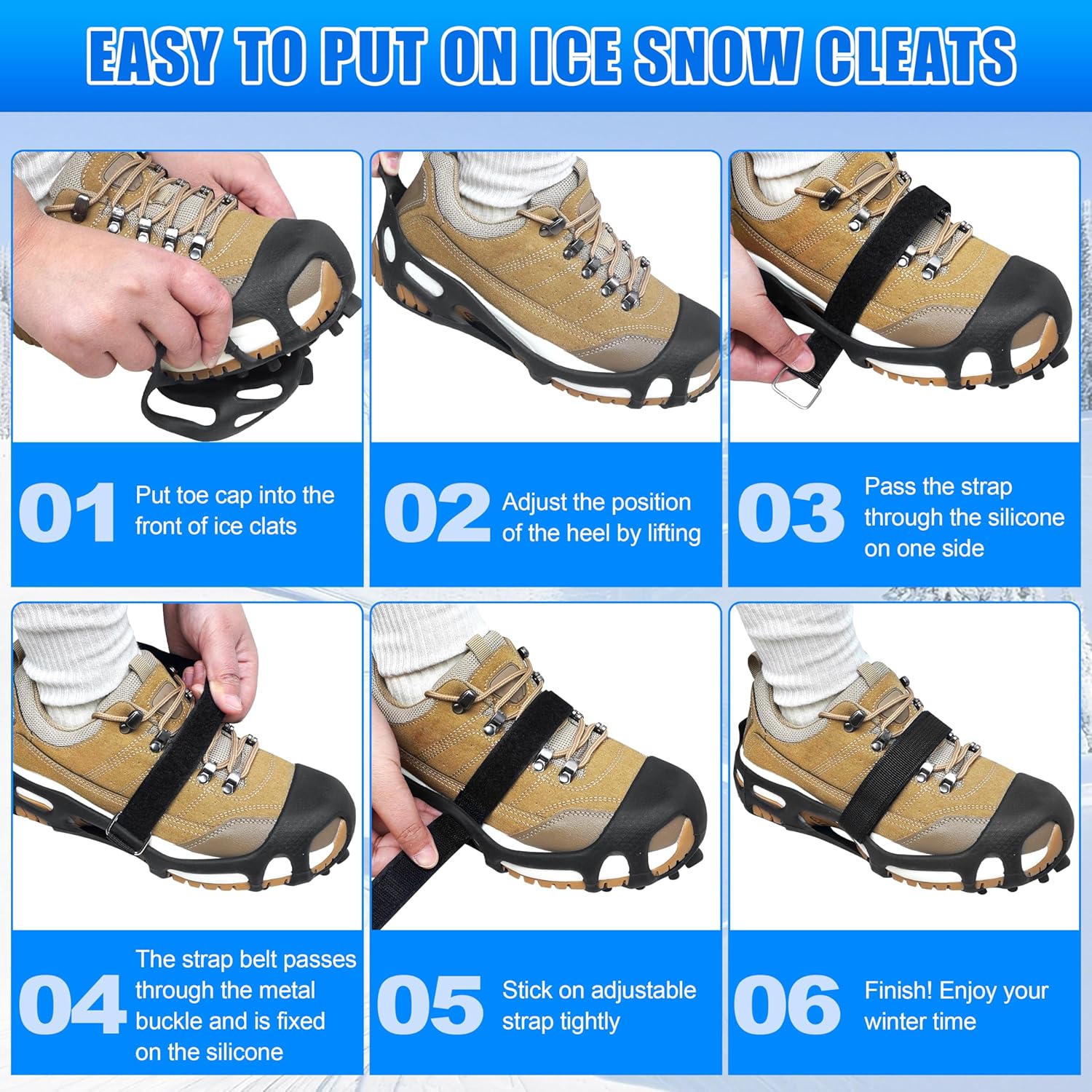 Ice Cleats, Crampons Ice Cleats for Shoes and Boots Men Women Kids,Non Slip 28 Steel Shoe Spikes for Snow and Ice Traction Snow Cleats Grippers for Winter Walking Hiking Fishing