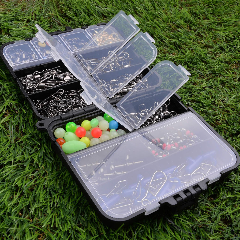 SILANON Fishing Swivels Tackle Kit, 174pcs Include Barrel Swivels,Sinker Slides,3 Way Swivels,Duo Lock Snaps,Barrel Snap Swivels Fishing Tackle Box Set for Bass Trout Saltwater Freshwater