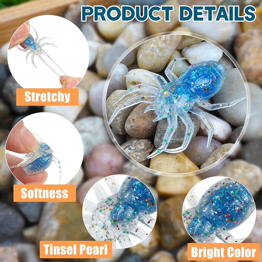 Spider Lures Bass Fishing Lures Kit,35pcs Soft Spider Bait Artificial Spiders Lure Swimbait Soft Plastic Fishing Lure Swimming Lures Baits for Bass Trout Freshwater Saltwater