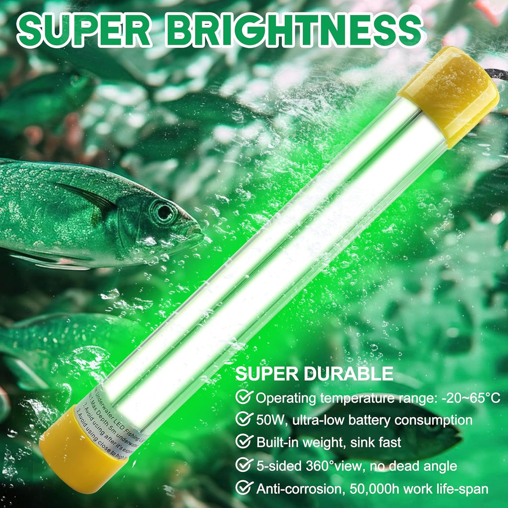 Underwater Fishing Light 30000 Lumens 12V 50W LED Submersible Fishing Light Green Night Fish Attracting Light Waterproof Fishing Bait Finder Attractants Boat Lamp for Squid Shrimp Snook Crappie