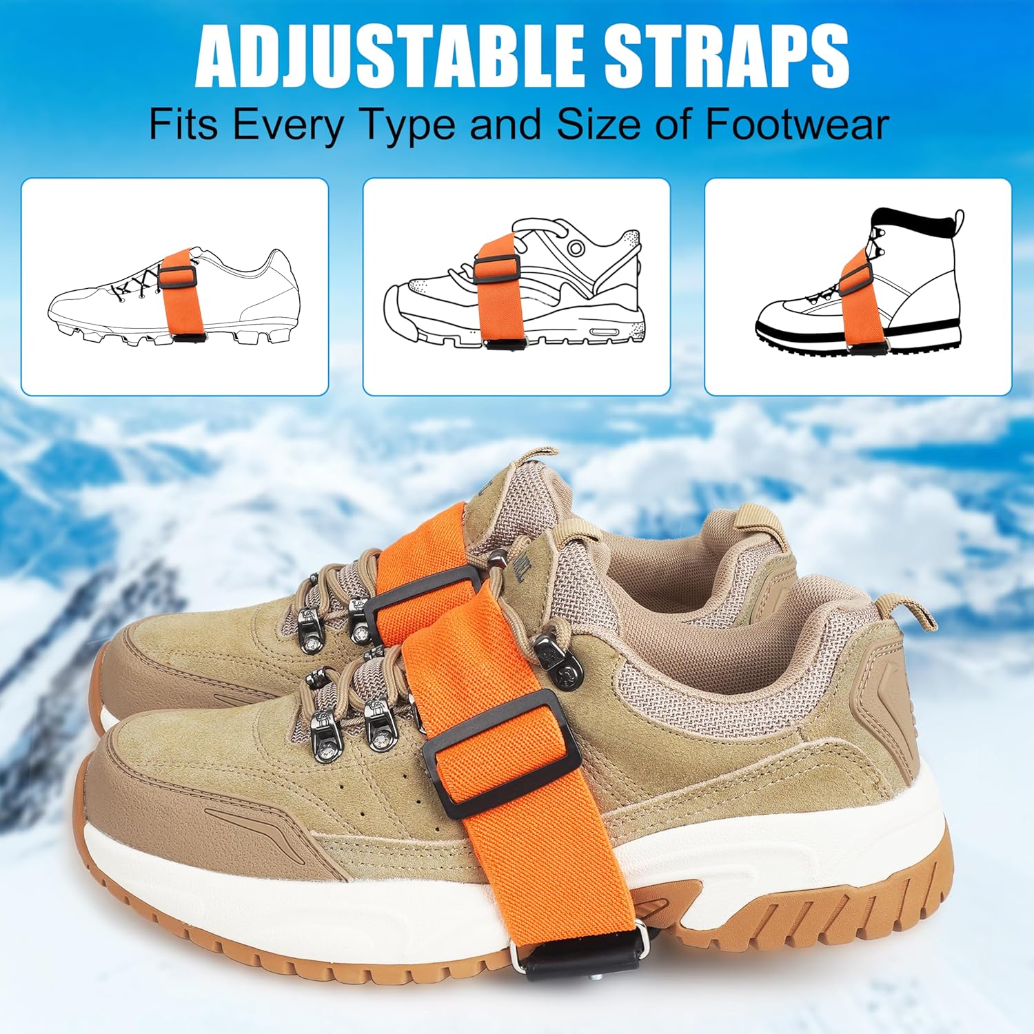 Ice Cleats Mid-Sole Snow Traction Cleats Crampons for Shoes and Boots Rotatable Non Slip Ice Grippers Overshoe with 7 Tungsten Studs for Walking on Snow Ice Men Women Indoor/Outdoor