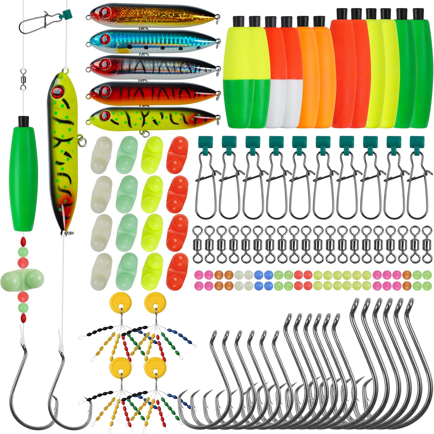 SILANON Catfish Rig Tackle Making Kit, Catfishing Tackle Accessories with Catfish Floats Catfish Hooks Swivels Fishing Rattles Bells Beads Bobber Stoppers Catfishing Gear Equipment