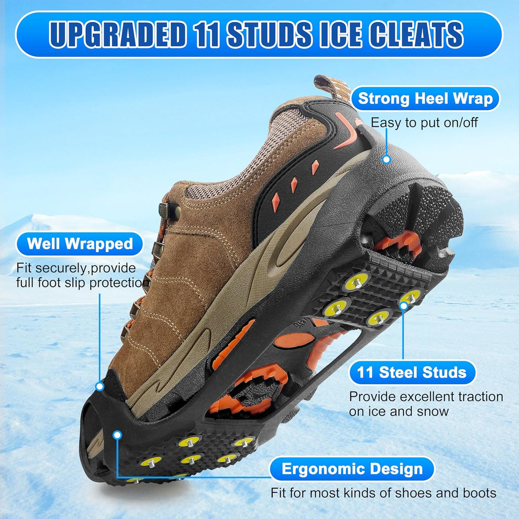 Ice Snow Cleats for Shoes and Boots,Walk Traction Cleats Crampons Anti Slip 11 Studs Ice Snow Grippers Over Shoe for Men Women Walking on Snow Ice