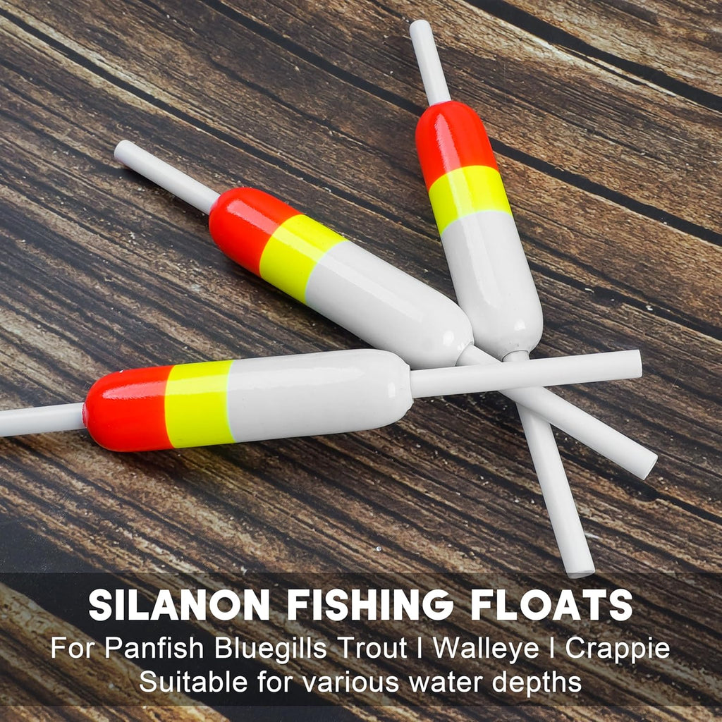 SILANON Fishing Slip Bobbers Kit Fishing Bobbers Floats Balsa Wood Slip Bobbers with Rubber Bobber Stops Slip Float Rig for Crappie Panfish Walleyes Trout Bass Fishing