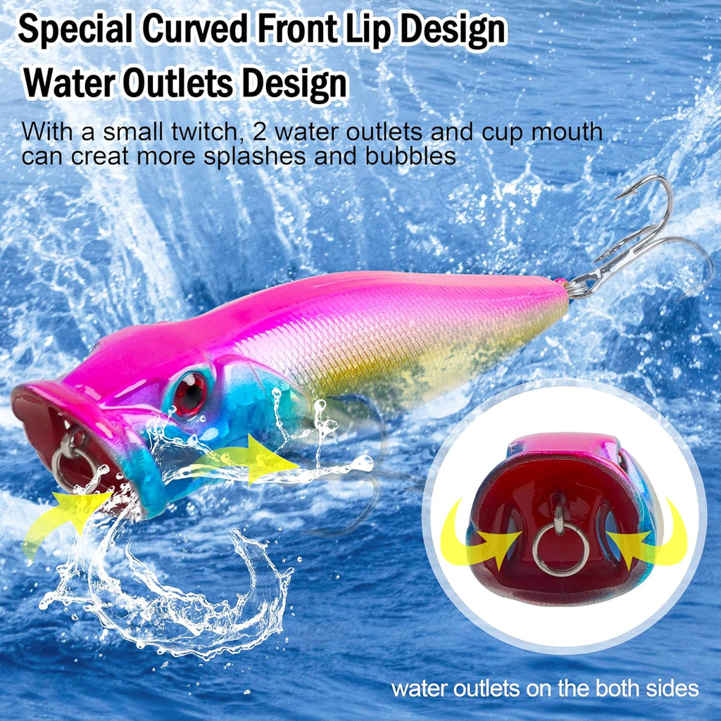 Popper Fishing Lures Kit,8pcs Saltwater Popper Lures Hard Baits Bass Fishing Lures Floating Lures Pencil Poppers Swimbaits for Bass Trout Walleye Freshwater Saltwater