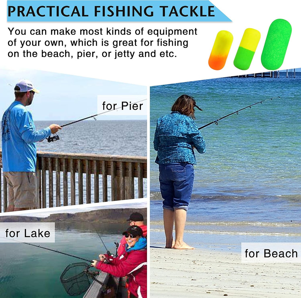 SILANON Pompano Rigs Floats Beads Kit,Foam Snell Fishing Floats Bobbers for Surf Fishing Live Bait Walleye Rig Making Accessories Bullet Cylinder Float for Trout Catfish