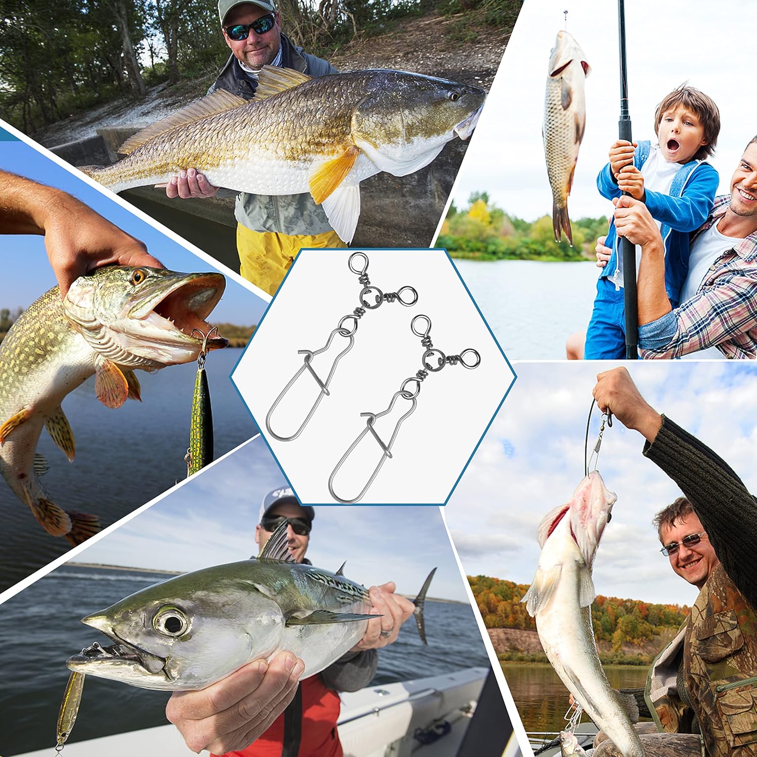 SILANON Fishing 3 Way Swivel Snaps Stainless Steel Cross Line Duo Lock Snap Swivels Saltwater Barrel Triple Swivels Fishing Tackle Connector for Catfish Trolling Surf Rig 26-83LB