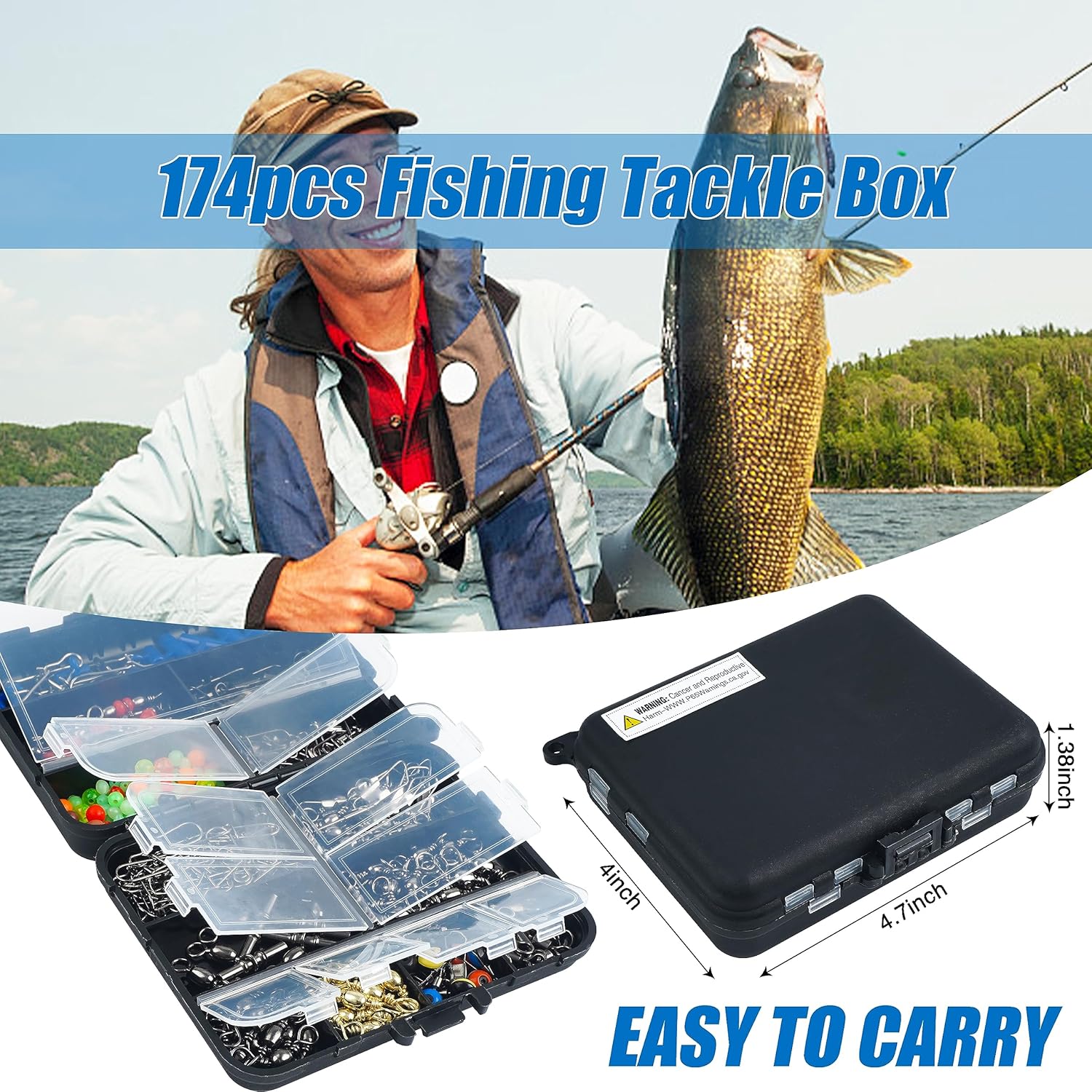 SILANON Fishing Swivels Tackle Kit, 174pcs Include Barrel Swivels,Sinker Slides,3 Way Swivels,Duo Lock Snaps,Barrel Snap Swivels Fishing Tackle Box Set for Bass Trout Saltwater Freshwater