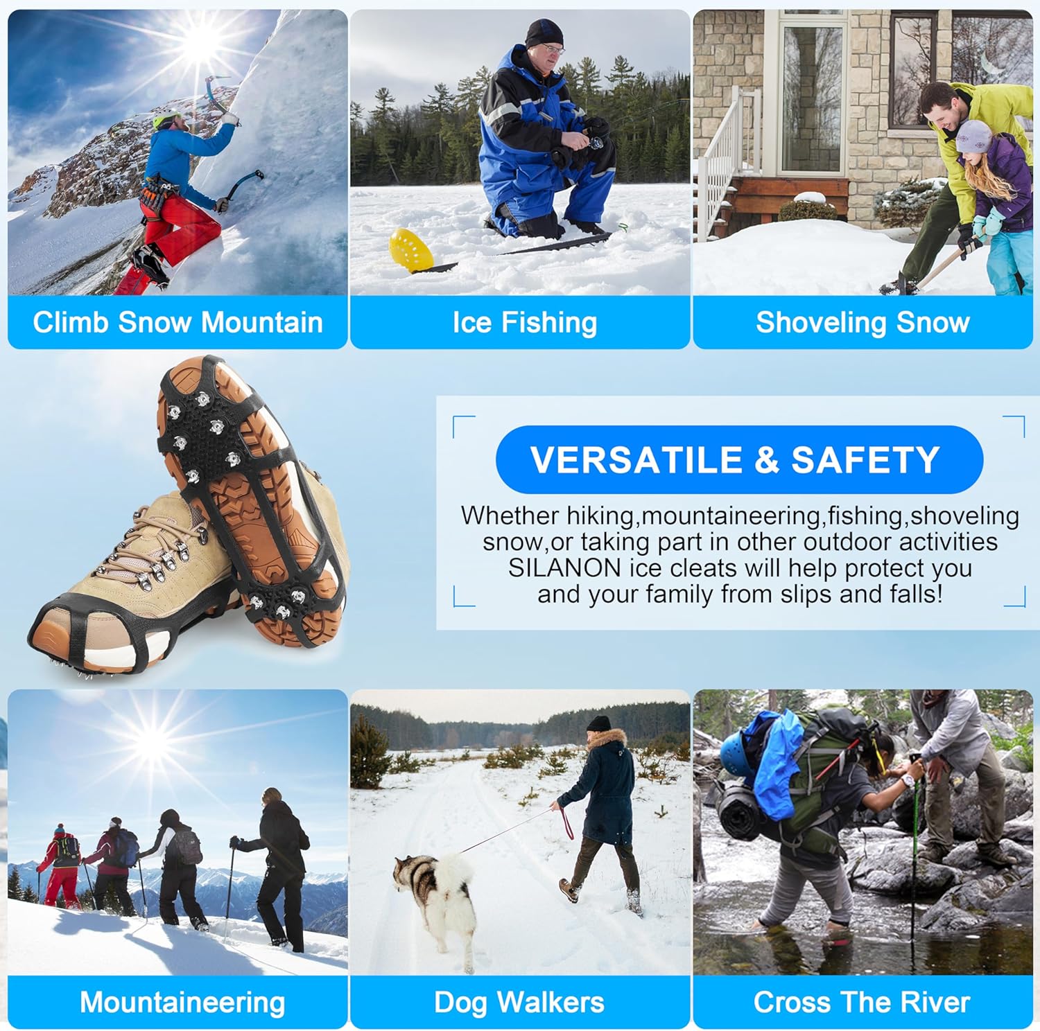 Ice Snow Cleats for Shoes and Boots,Snow Walk Traction Cleats Crampons Non-Slip 9 Point Cleats Ice Snow Grippers Overshoe for Women Men Kids Walking on Snow & Ice