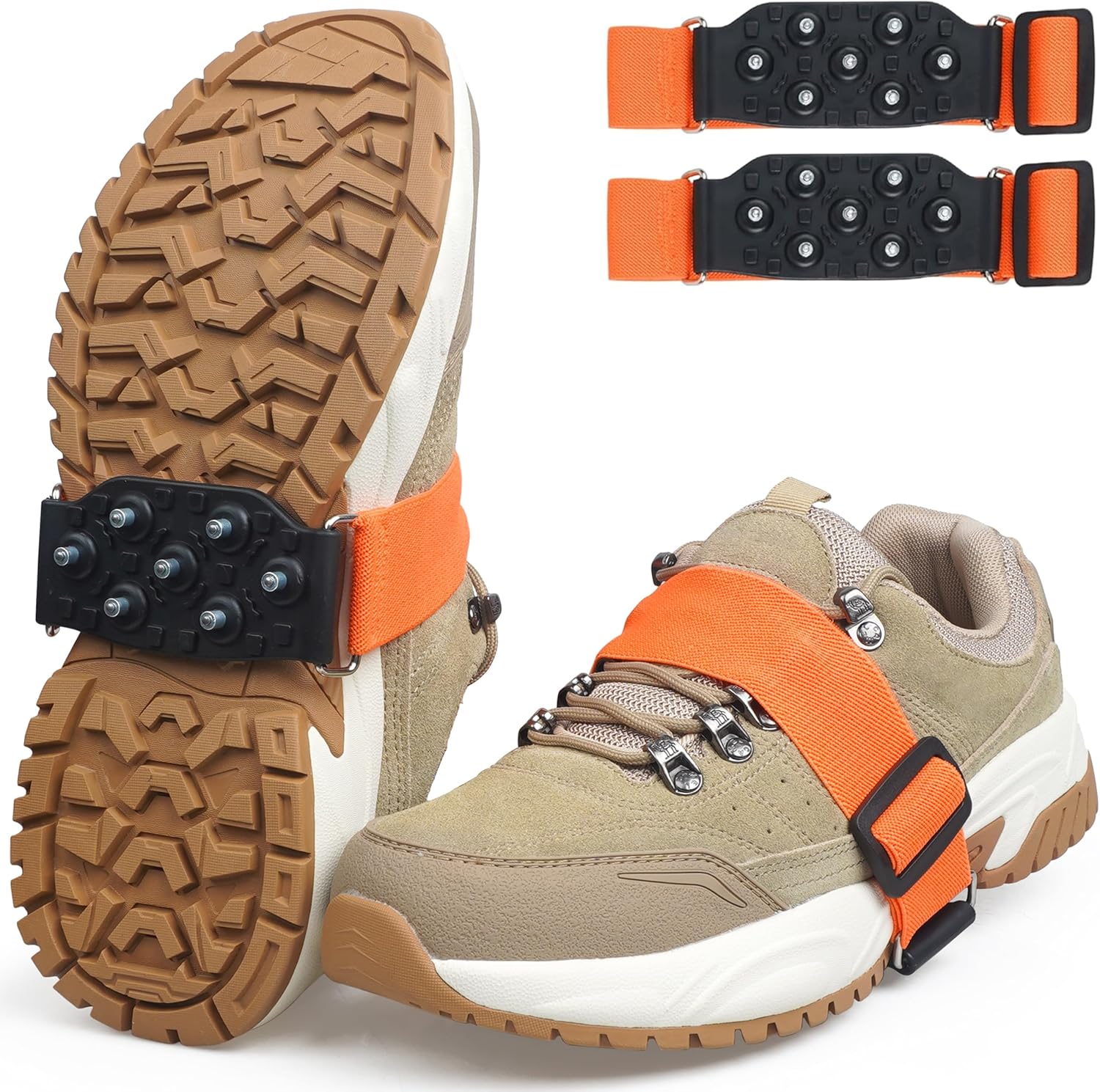 Ice Cleats Mid-Sole Snow Traction Cleats Crampons for Shoes and Boots Rotatable Non Slip Ice Grippers Overshoe with 7 Tungsten Studs for Walking on Snow Ice Men Women Indoor/Outdoor