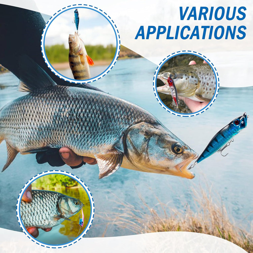 Popper Fishing Lures Kit,8pcs Saltwater Popper Lures Hard Baits Bass Fishing Lures Floating Lures Pencil Poppers Swimbaits for Bass Trout Walleye Freshwater Saltwater