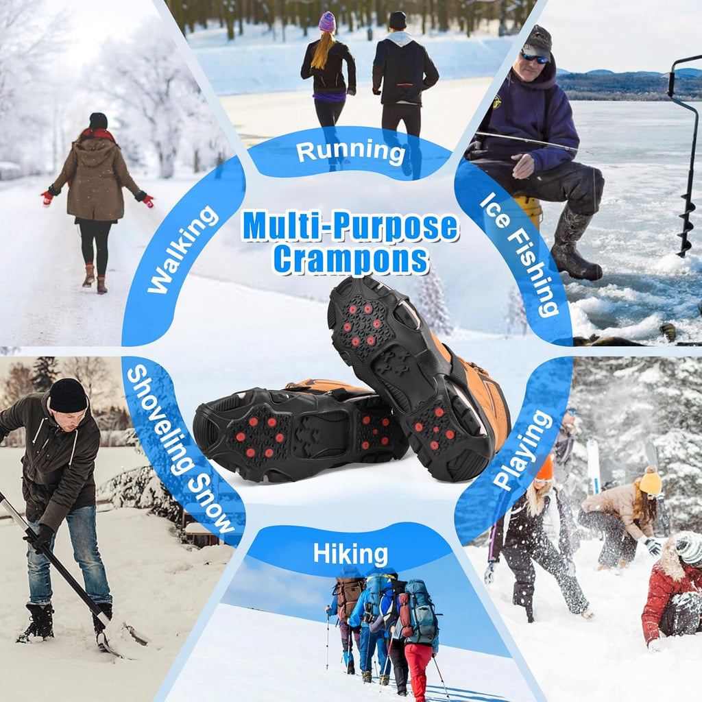 Ice Cleats for Shoes and Boots Tungsten Crampons Non-Slip Shoe Spikes Grippers for Snow and Ice Traction Cleats with Reflective Heel Slip-on Snow Cleats for Men Women Winter Walking