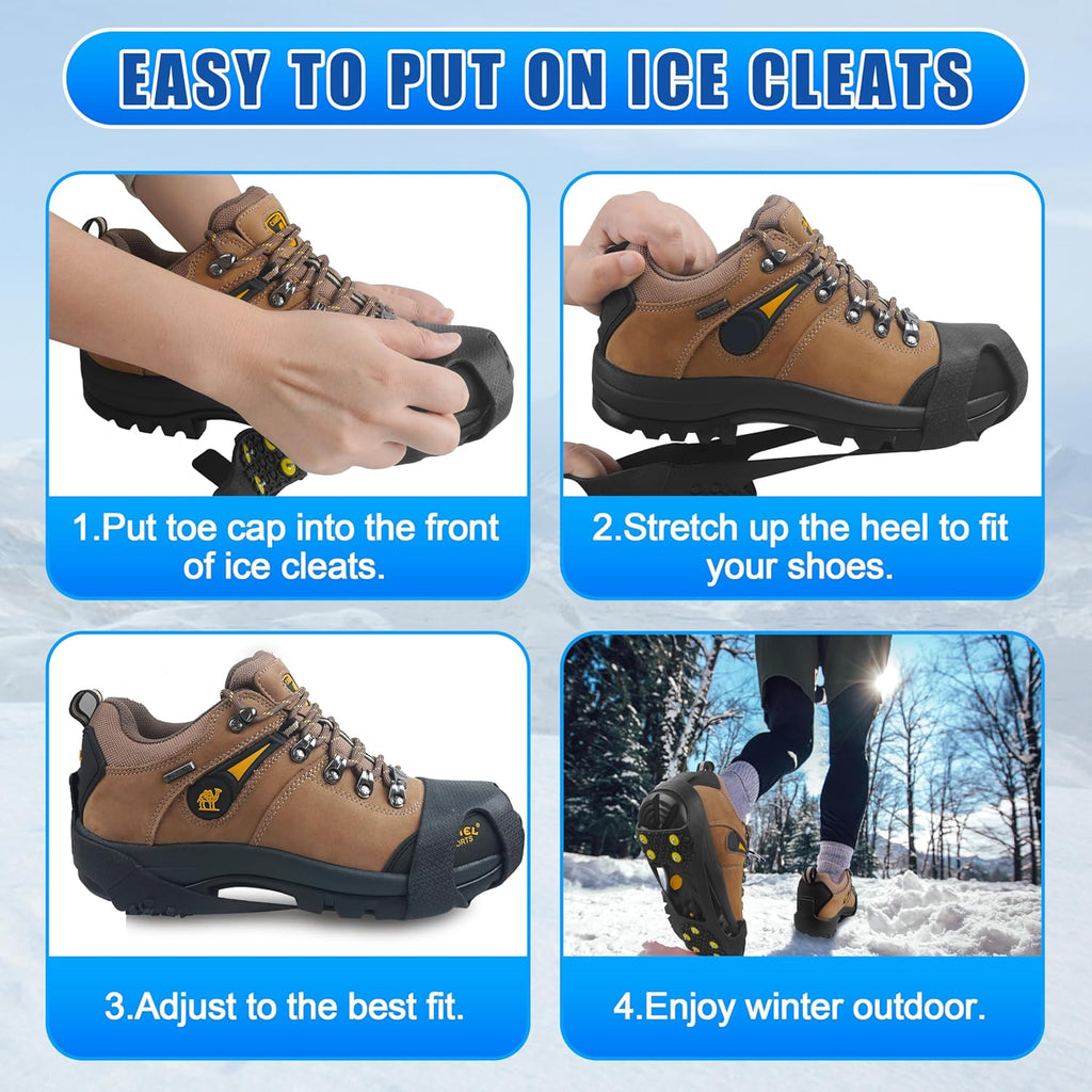 Ice Snow Cleats for Shoes Boots,Walk Traction Cleats Rubber Crampons Anti Slip 10-Stud Winter Ice Cleat Slip-on Stretch Footwear for Women Men Kids