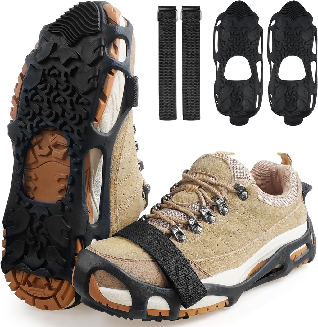 Spikeless Ice Cleats, Indoor Outdoor Snow Traction Crampons Anti-Slip Roofing Shoes Grips Grippers Slip-On Rubber Tread Overshoes Spikeless Traction Devices for Slick Wet Slippery Surfaces