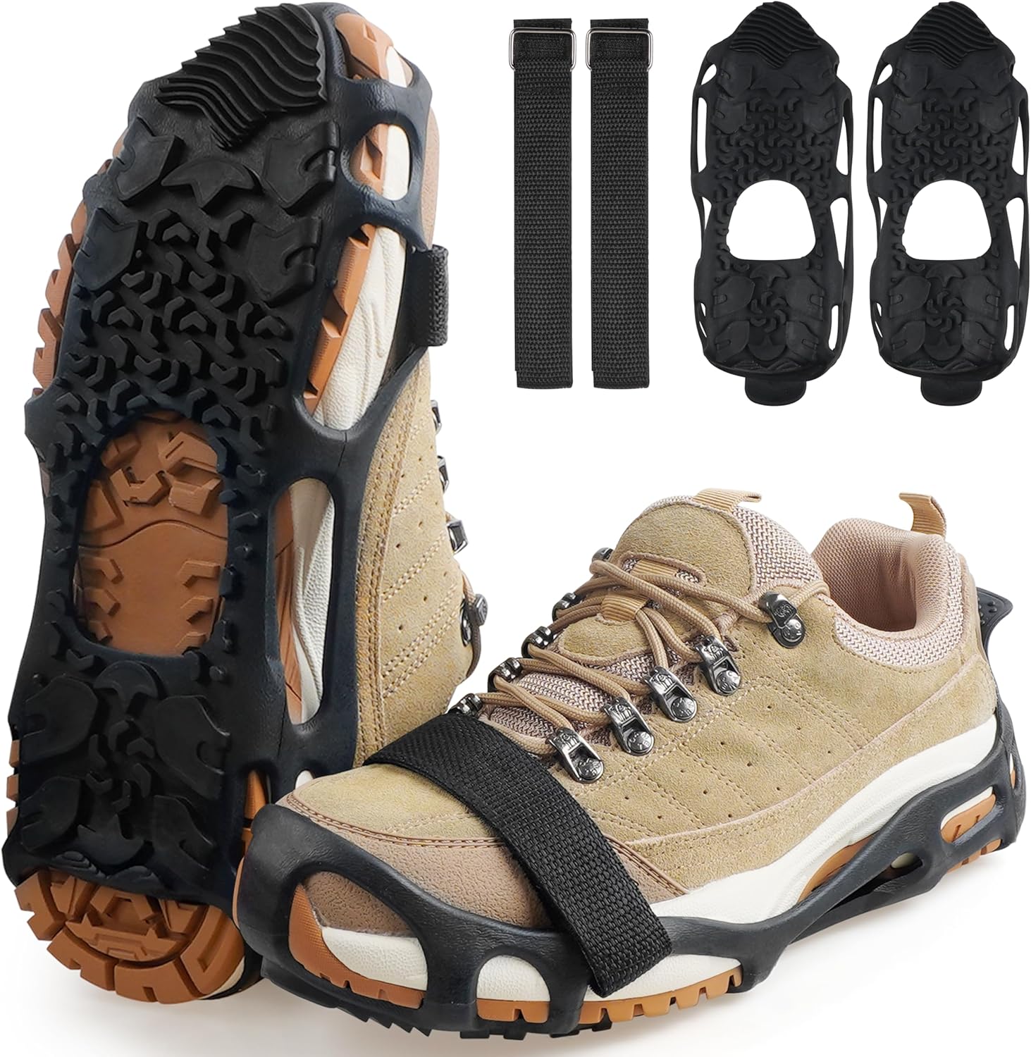 Spikeless Ice Cleats, Indoor Outdoor Snow Traction Crampons Anti-Slip Roofing Shoes Grips Grippers Slip-On Rubber Tread Overshoes Spikeless Traction Devices for Slick Wet Slippery Surfaces