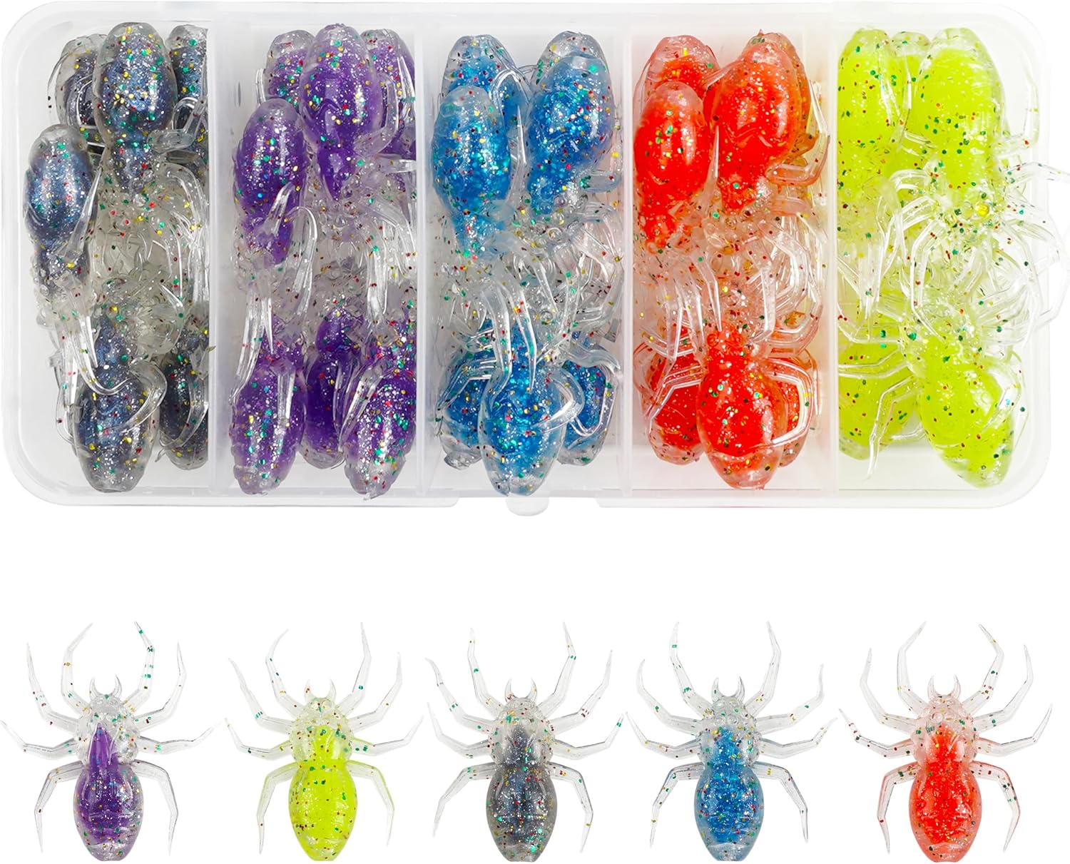 Spider Lures Bass Fishing Lures Kit,35pcs Soft Spider Bait Artificial Spiders Lure Swimbait Soft Plastic Fishing Lure Swimming Lures Baits for Bass Trout Freshwater Saltwater