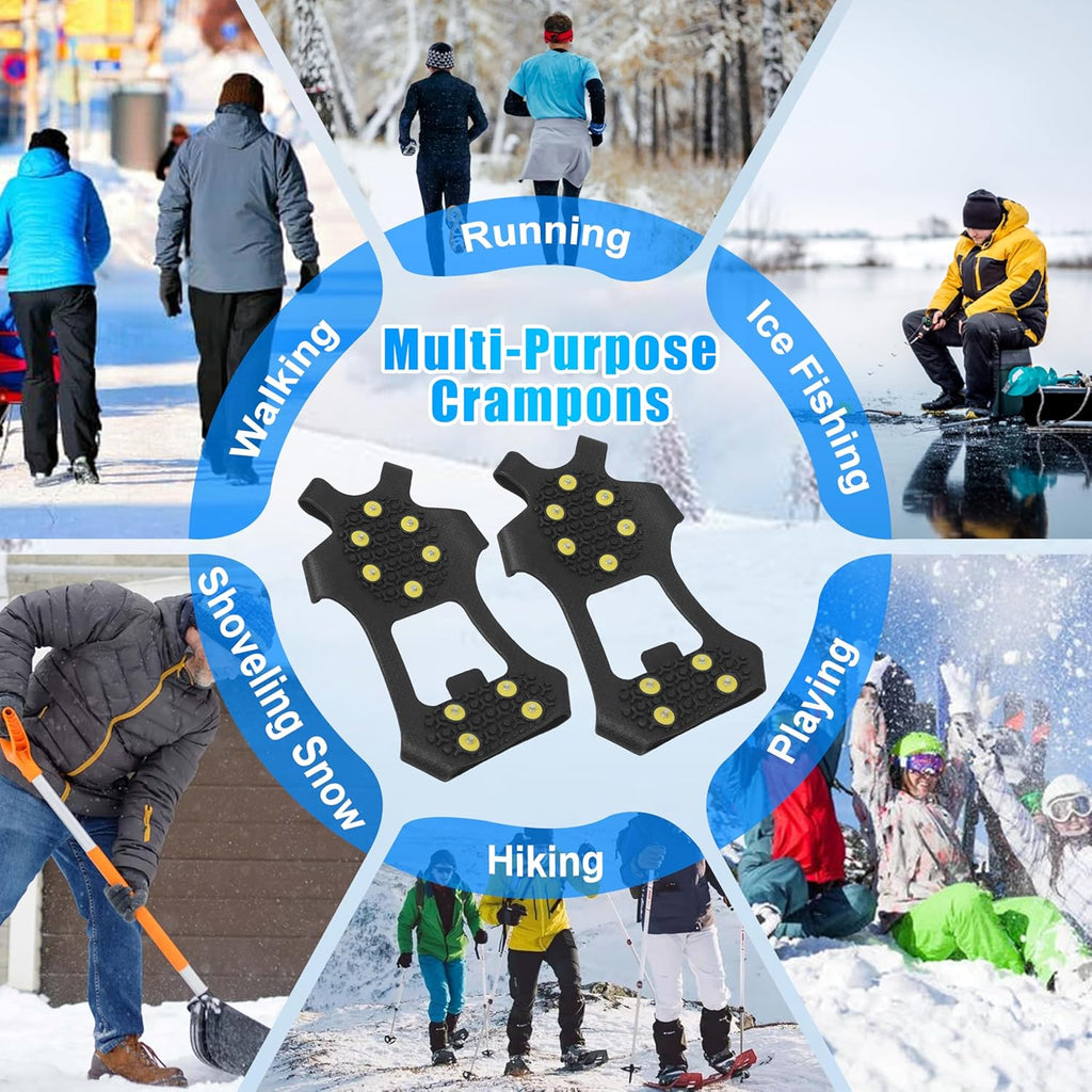 Ice Snow Cleats for Shoes Boots,Walk Traction Cleats Rubber Crampons Anti Slip 10-Stud Winter Ice Cleat Slip-on Stretch Footwear for Women Men Kids
