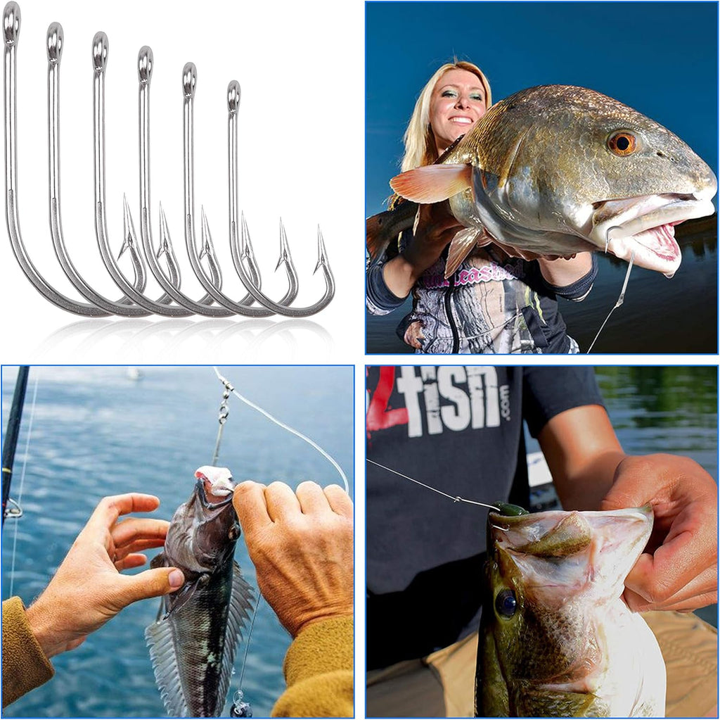 Saltwater Fishing J Hooks Kit,110pcs 34007 O'shaughnessy Forged Hooks Long Shank Stainless Steel J Fishing Hooks Set Trolling Sea Bass Fishhooks for Saltwater Freshwater